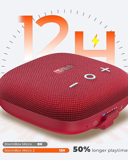 Tribit StormBox Micro 2 Portable Bluetooth Speaker, Bluetooth 5.3 Speakers with XBass, IP67 Waterproof, 12H Playtime Long Battery for Outdoor Camping Biking (Red)