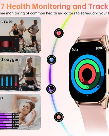Smart Watches for Women Men , 2.0" HD Touchscreen Fitness Tracker, Bluetooth Calls/Notifications, IP68 Waterproof, 100+ Sport Modes Fitness Watch, Heart Rate Sleep Monitor Smartwatch for Android iOS