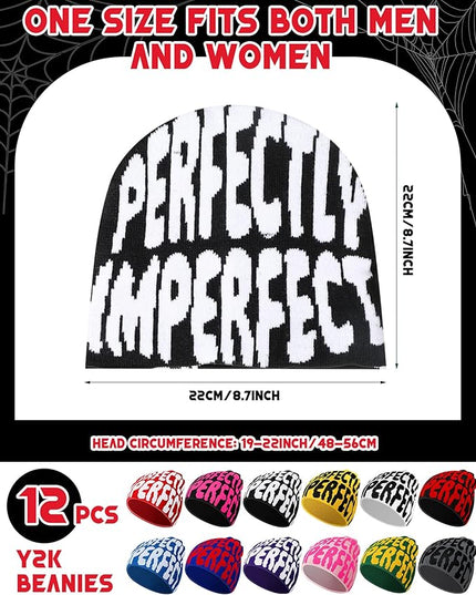 Toulite 12 Pieces Y2K Spider Web Beanie Gothic Graphic Beanies Outdoor Winter Warm Knitted Hat for Men Women