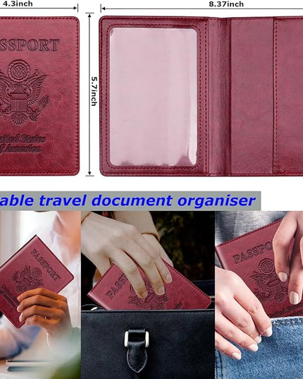 Herain Passport Holder 2Pcs, Passport Cover Wallet Case for Women Men Family, Passports Book Holders Travel Must Haves Cruise Ship Essentials (Dark Blue & Wine red)