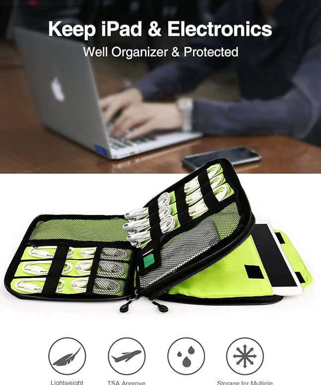 Luxtude Double Layer Cable Organizer Bag, Portable Cord Storage Case, Flat Electronic Organizer Travel Case, Portable Tech Bag for Cable/Cord Storage/iPad (up to 7.9")/Wall Charger/Electronics