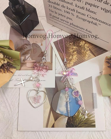 1-4PCS Cute Phone Charms Aesthetic Y2K Cell Phone Charms Strap Pink Strawberry Butterfly Star PhoneCharm Y2K Accessories for Bag Keychain Airpods Camera Pendants Decor