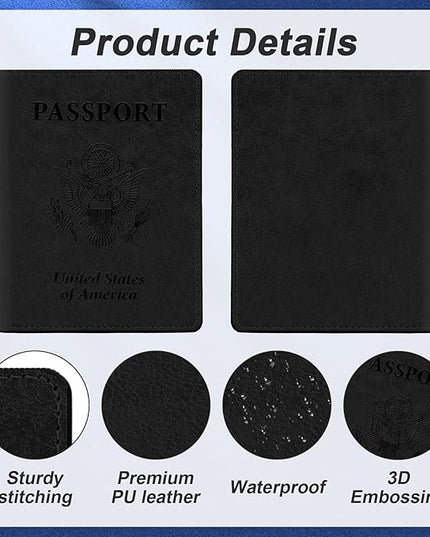 Passport Holder for Travel, 2 PCS Passport Holder, Travel Passport Holders Must Haves for Women Men, Passport Cover Passport Wallet Case Holders for Travels Cruise Ship Essentials, Black & Dark Blue