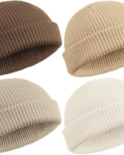 SATINIOR 4 Pieces Trawler Beanie Watch Hat Roll up Edge Skullcap Fisherman Beanie Unisex