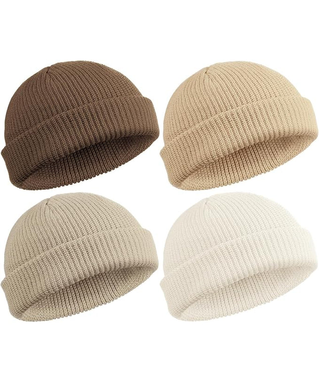 SATINIOR 4 Pieces Trawler Beanie Watch Hat Roll up Edge Skullcap Fisherman Beanie Unisex