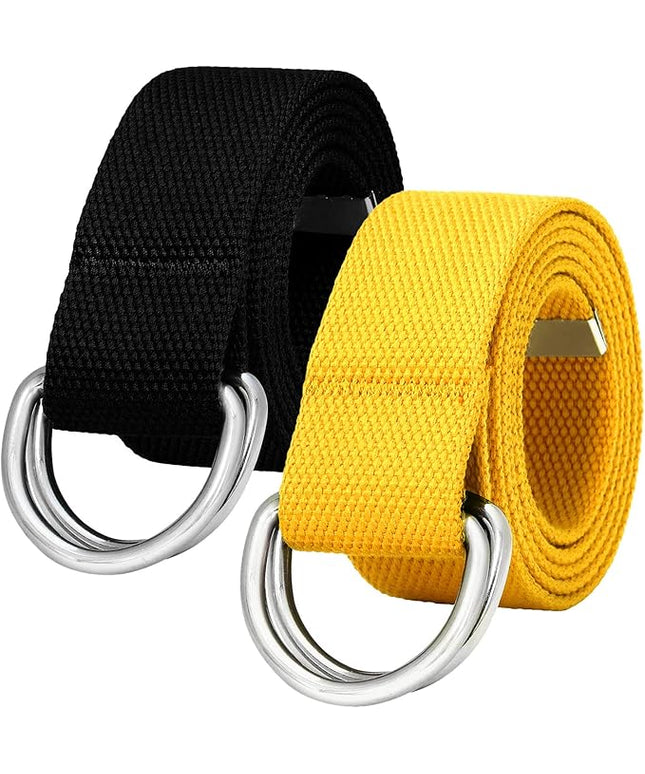 Falari Canvas Web Belt Metal Double D Ring Buckle for Men Women Casual Cloth Military Style Belt 1 1/2" Wide
