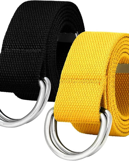 Falari Canvas Web Belt Metal Double D Ring Buckle for Men Women Casual Cloth Military Style Belt 1 1/2" Wide