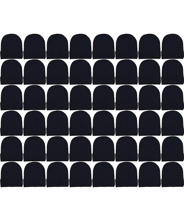 48 Pack Winter Beanies, Bulk Cold Weather Warm Knit Skull Caps, Mens Womens Unisex Hats