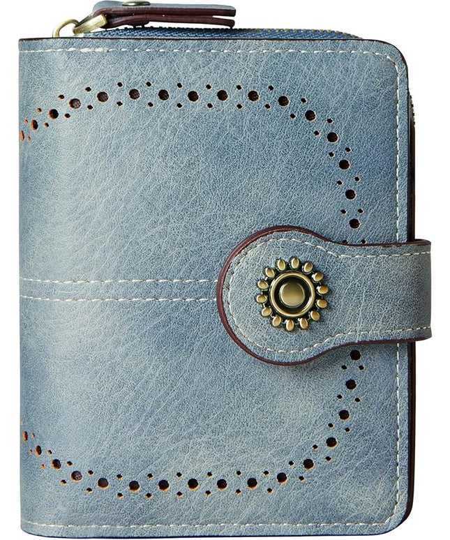 TFKGS Small Womens Wallet Leather RFID Blocking Bifold Compact Card Holder Ladies Zipper Accordion Pocket with ID Window Blue