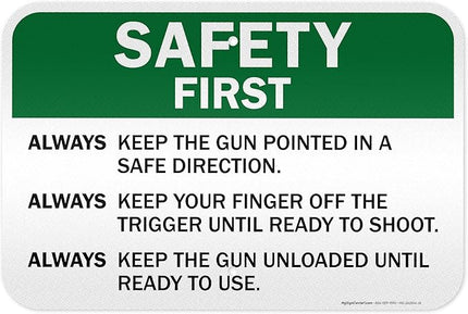 Safety First Always Keep The Gun Pointed In A Safe Direction Sign, 12x18 Inches, 3M EGP Reflective .063 Aluminum, Fade Resistant, Made in USA by My Sign Center