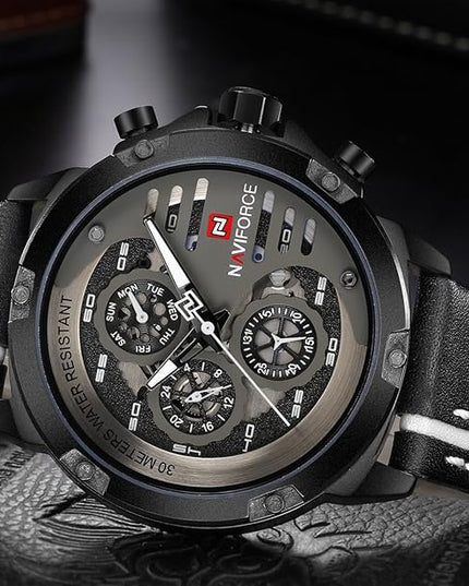 NAVIFORCE Sport Military Watches for Men Waterproof Watch Analog Quartz Leather Band Date Calendar Clock Wristwatch