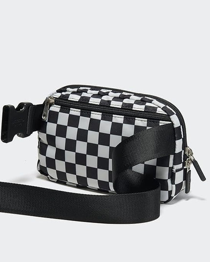 Pander Two Way Zipper Fanny Pack Nylon Everywhere Belt Bag for Women, Water Repellent Waist Packs, Crossbody Bags with Adjustable Strap (Checkered Black)