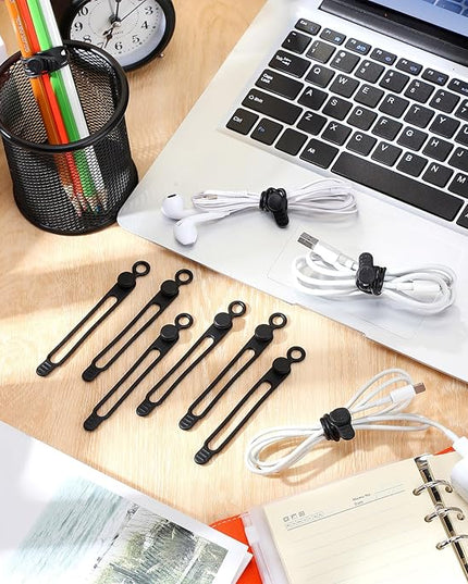 Nuanchu 40 Pcs Silicone Cable Ties Reusable Holder Adjustable Straps Multipurpose Charging Cable Organizer for Fastening Charging Cords Wires(4.17 Inch,Black)