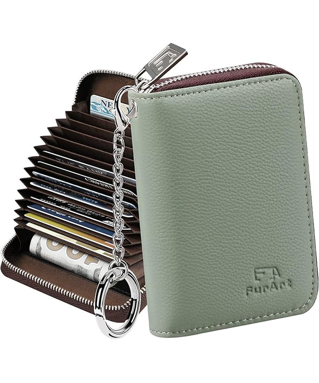 FurArt Zipper Wallet Women, RFID Blocking Credit Card Wallet, Business Card Holder, Compact Size KeyChain Wallet