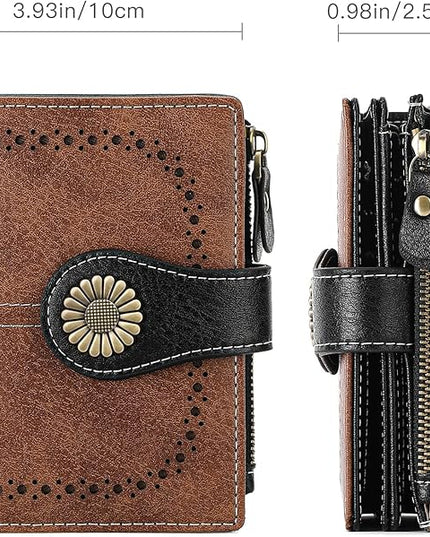 SENDEFN Small Womens Wallet Leather Bifold Card Holder RFID Blocking with Zipper Coin Pocket