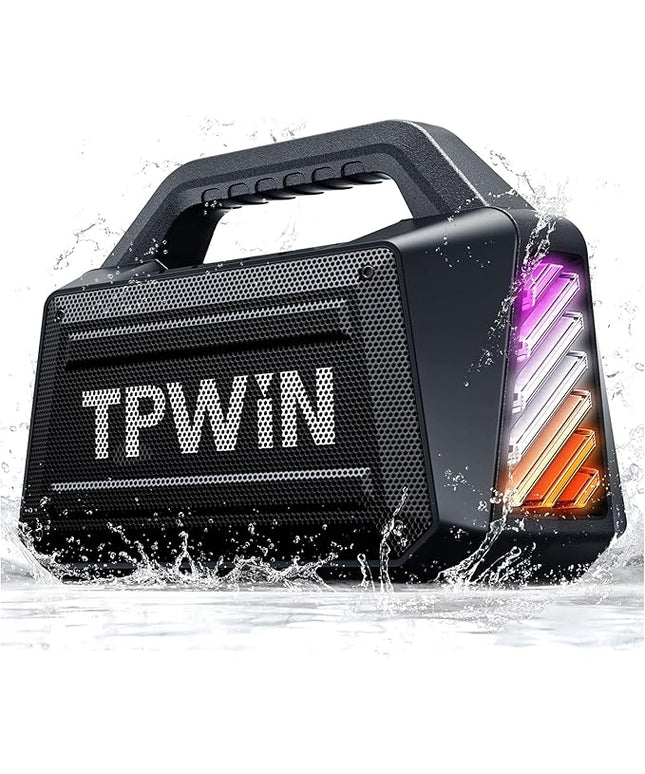 Bluetooth Speaker - 80W Loud Rugged Outdoor Speakers, IPX6 Waterproof, 20H Playtime, Deep Bass, Lightshow, TWS, BT 5.3 Wireless, Portable for Travel Hiking Camping Beach Pool - Black