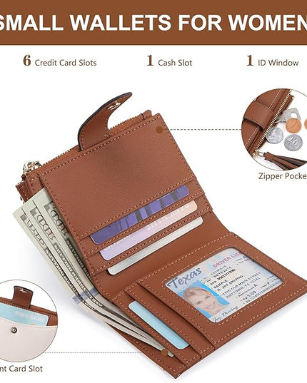 yiijay Small Wallet for Women RFID Blocking Tassle Bifold Slim Thin Leather Wallet Credit Card Holder Wallet Ladies Mini Wallet with Widened Zipper Pocket