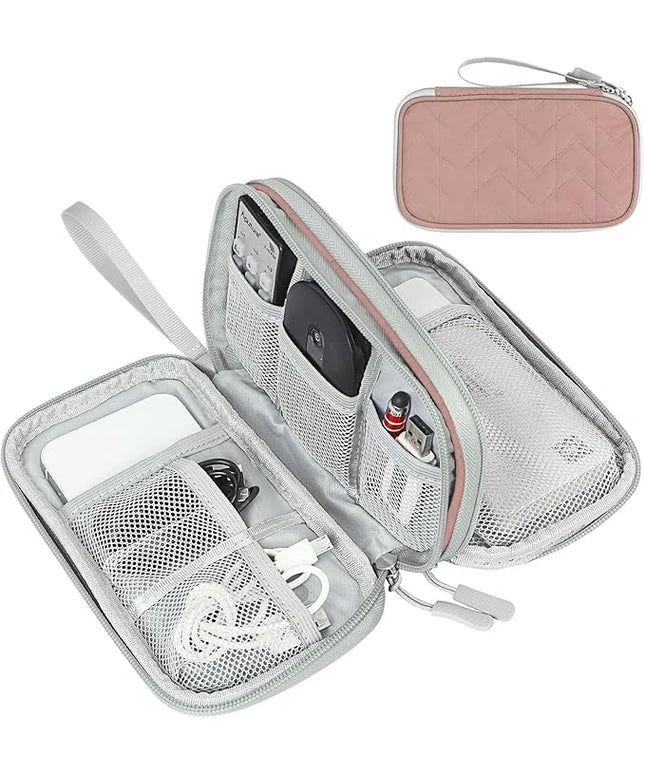 FYY Electronic Organizer, Travel Cable Organizer Bag Pouch Electronic Accessories Carry Case Portable Waterproof Double Layers All-in-One Storage Bag for Cable, Cord, Charger, Phone, Pink Pattern