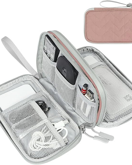 FYY Electronic Organizer, Travel Cable Organizer Bag Pouch Electronic Accessories Carry Case Portable Waterproof Double Layers All-in-One Storage Bag for Cable, Cord, Charger, Phone, Pattern Pink (M)