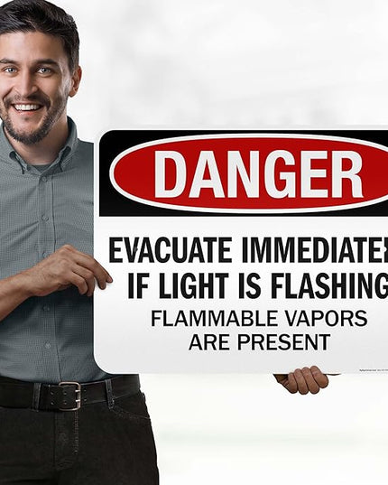 Danger Evacuate Immediately If Light is Flashing Flammable Vapors are Present Sign, 18x24 Inches, 3M EGP Reflective .080 Aluminum, Fade Resistant, Made in USA by My Sign Center