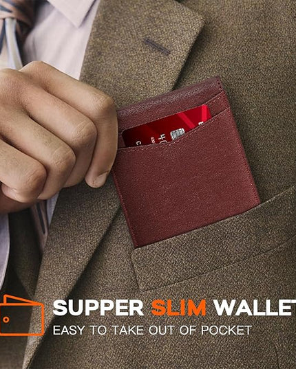 RUNBOX Wallet for Men Slim Leather Bifold RFID Blocking Minimalist Front Pocket Design with Gift Box