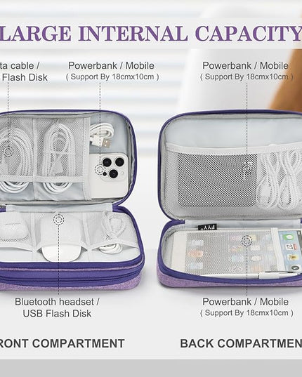 FYY Electronic Organizer, Large Travel Cable Organizer Bag Pouch Electronic Accessories Carry Case Portable Waterproof Double Layers All-in-One Storage Bag for Cable, Cord, Charger, Dark Purple
