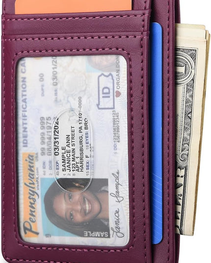 Buffway Slim Minimalist Front Pocket RFID Blocking Leather Wallets for Men and Women - Alaska Purple