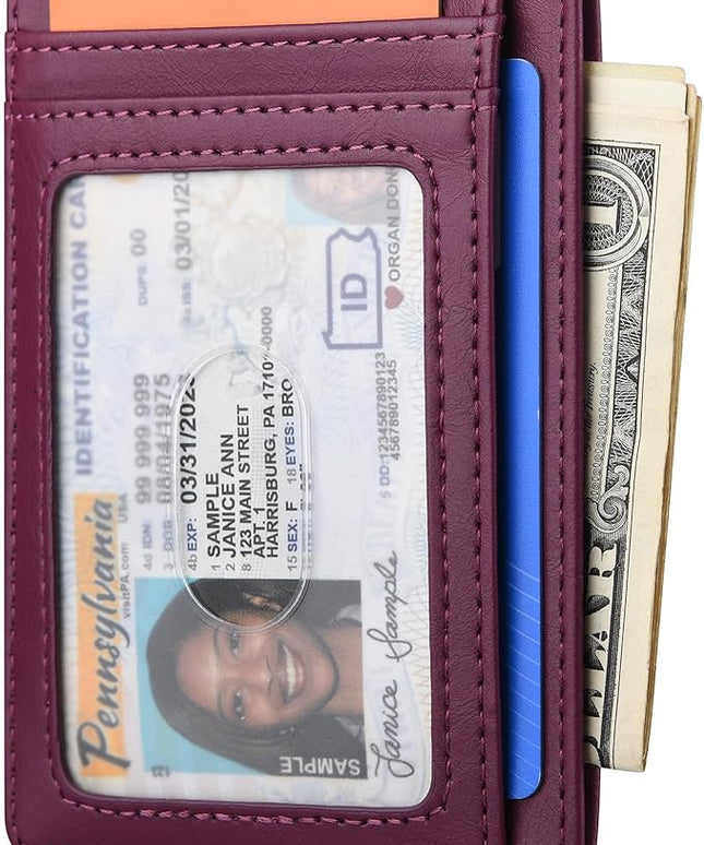 Buffway Slim Minimalist Front Pocket RFID Blocking Leather Wallets for Men and Women - Alaska Purple
