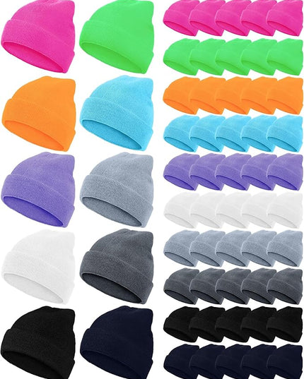 Jecery 50 Pack Winter Beanies Hats Bulk for Homeless Unisex Cold Weather Stretch Caps Warm Knitted Cuffed Hats for Women Men