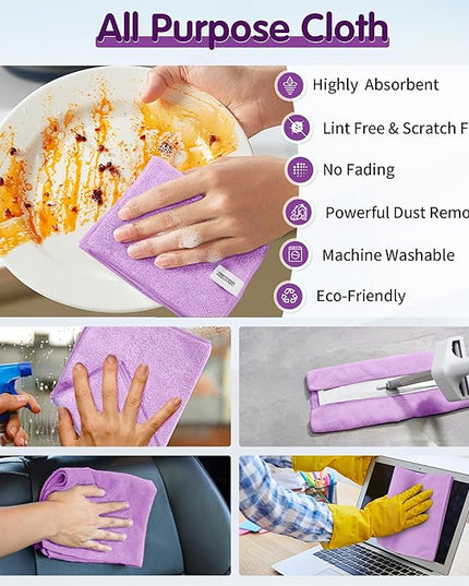 FIXSMITH Purple Microfiber Cleaning Cloth -Pack of 8, Highly Absorbent Cleaning Rags, 16"X12" All Purpose Cleaning Towels for Housekeeping, Kitchen, Car, Lint Free and Reusable Microfiber Towels