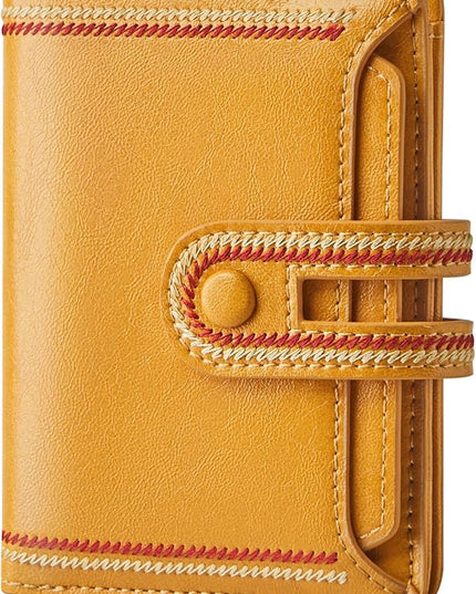 TFKGS Small Wallet for Women Vegan Leather RFID Blocking Bifold Compact Credit Card Holder with Zipper Coin Pocket Yellow