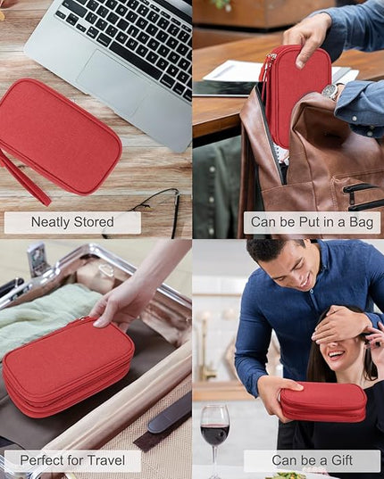 FYY Travel Cable Organizer Pouch Electronic Accessories Carry Case Portable Waterproof Double Layers All-in-One Storage Bag for Cord, Charger, Phone, Earphone Red