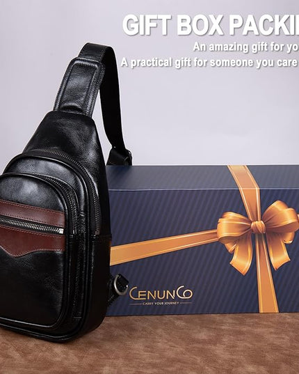 Genuine Leather Sling Bag for Men and Women Crossbody Shoulder Bag Sling Backpack Chest Purse Carry on Casual Daypack