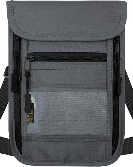 sundee Travel Neck Wallet with Double Zippers, RFID Blocking Passport Holder with Adjustable Neck Strap for Men and Women to Keep Cash, Credit Cards and Travel Documents Safe - Light Gray