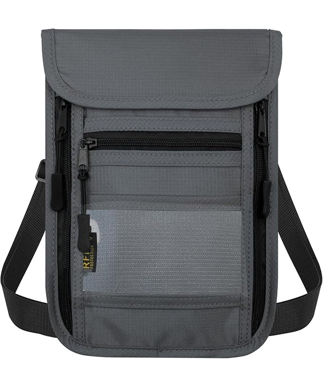 sundee Travel Neck Wallet with Double Zippers, RFID Blocking Passport Holder with Adjustable Neck Strap for Men and Women to Keep Cash, Credit Cards and Travel Documents Safe - Light Gray