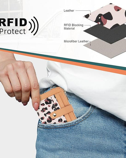 Keychain Wallet with Bracelet RFID Blocking Wristlet Credit Purse Card Holder, Silicone Bead Tassel Key Ring for Women