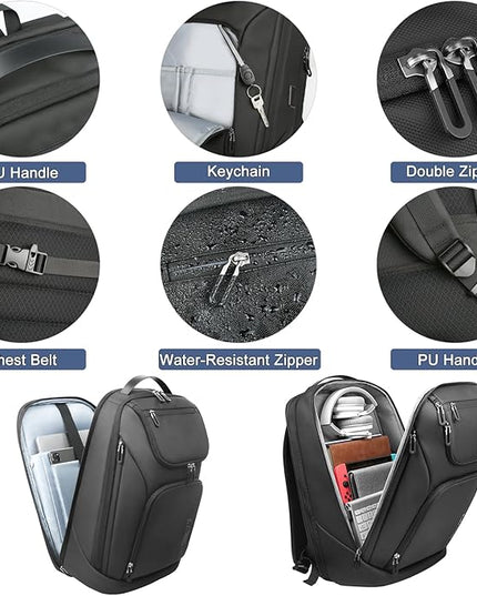 hk Business Smart Backpack for Men Anti-Theft for 17.3 Inch Laptop with USB Charging Port Water-Resistant Large Durable Compact 30L for Travel College Work-Deep Black