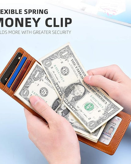 Zitahli Wallet for Men-6 Slots ID Window-Mens Wallets-Slim Wallet Classic Spring Money Clip RFID Blocking-Gift for Men