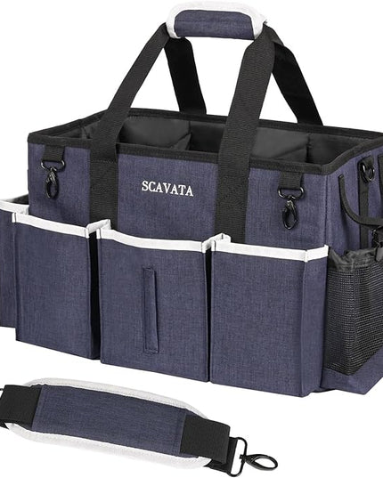 Wearable Caddy Bag, Cleaning Supplies Organizer With Handle & Shoulder Straps for Housekeepers, Under Sink & Car Tool Organizers With 4 Foldable Divider (NavyBlue)