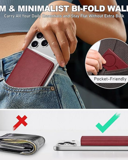 TUCCH for Magsafe Card Holder with Clear ID Window, Fit 6 Cards, RFID Blocking PU Leather Men Women Magnetic Phone Wallet for iPhone 17/16/15/14/13/12/Plus/Air/Pro/Pro Max Series, Dark Red