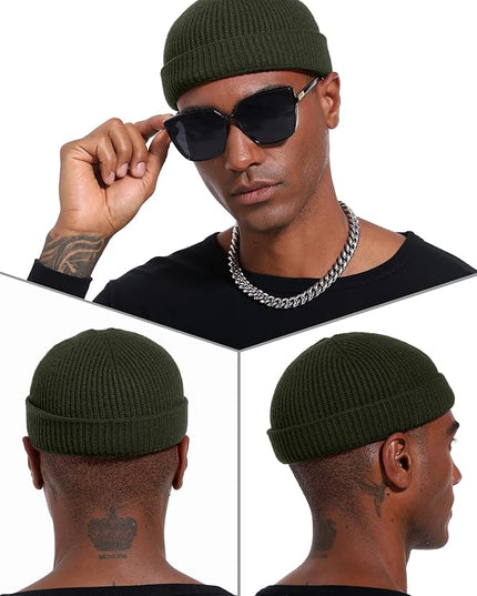 vidsel Thin Wool Fisherman Beanie Hat for Men Women Fall Winter,Short Knit Cuffed Fashion Trawler Skull Cap,Watch Cap