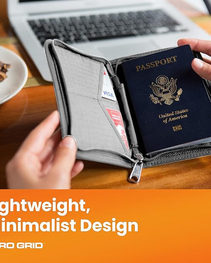 Zero Grid Passport Holder & Travel Wallet with RFID Blocking, Premium Document Organizer for Men & Women, Holds Passports, Cards, Tickets, ID & Cash, Compact Zippered Wallet - Shadow Grey