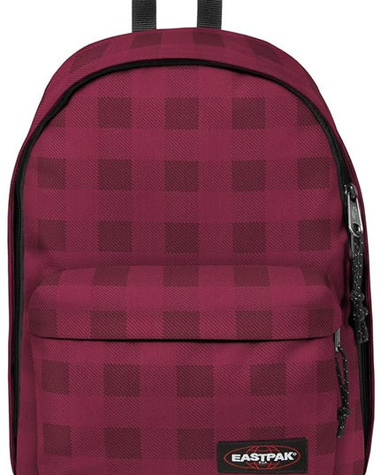 EASTPAK Out Of Office – 31L Backpack with Dual Compartments, 16” Laptop Sleeve, Security Pocket, Bottle Holder & Air Mesh Straps, Checker Wine Burgundy