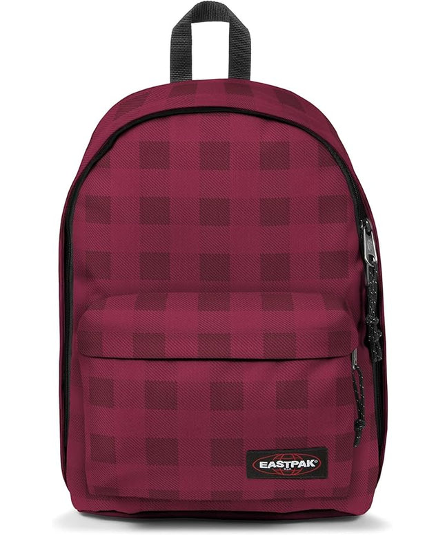 EASTPAK Out Of Office – 31L Backpack with Dual Compartments, 16” Laptop Sleeve, Security Pocket, Bottle Holder & Air Mesh Straps, Checker Wine Burgundy