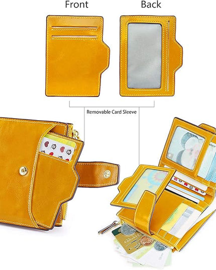 AINIMOER Women's RFID Blocking Leather Small Compact Bi-fold Zipper Pocket Wallet Card Case Purse with id Window