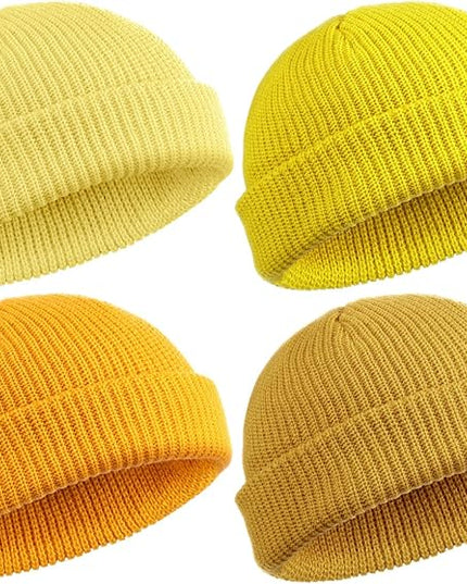 SATINIOR 4 Pieces Trawler Beanie Watch Hat Roll up Edge Skullcap Fisherman Beanie Unisex