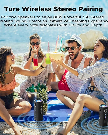 MIATONE Bluetooth Speaker 40W BT 6.0 Outdoor Portable Bluetooth Speakers with 3 EQ,Deep Bass,24H Playtime TWS,IPX7 Waterproof Shower Speakers Bluetooth Wireless Portable Speaker for Party/Beach-Black