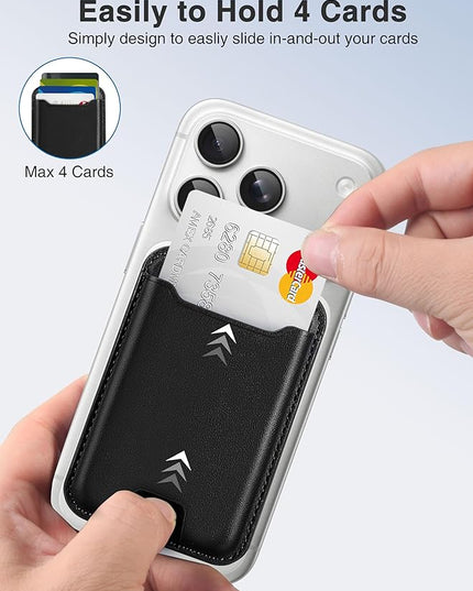 TopMade for Magsafe Wallet, Strongest Magnetic Card Holder for iPhone 17/17 Pro, iPhone 16/15/14/13/12 Series, Leather Magnetic Phone Wallet with Powerful Magnet, RFID Blocking, Fit 4 Cards, Black