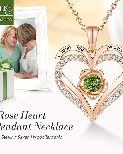 CDE Christmas Gifts for Women S925 Silver Rose Gold Heart Birthstone Necklaces for Women，Ideal Anniversary or Birthday Jewelry Gifts for Wife Girlfriend Her