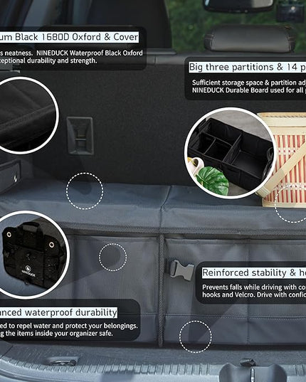 1680D Trunk Organizer with Lid, 114L for SUVs & Trucks, Load-Supporting Rigid PP Panels, Reinforced 800D×800D Weave, Water-Resistant
